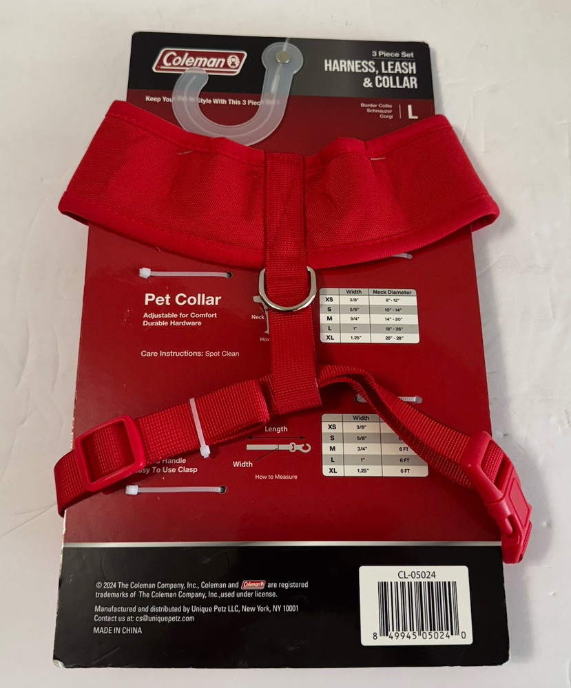 Coleman 3pc Set Harness, Leash, & Collar Size Large
