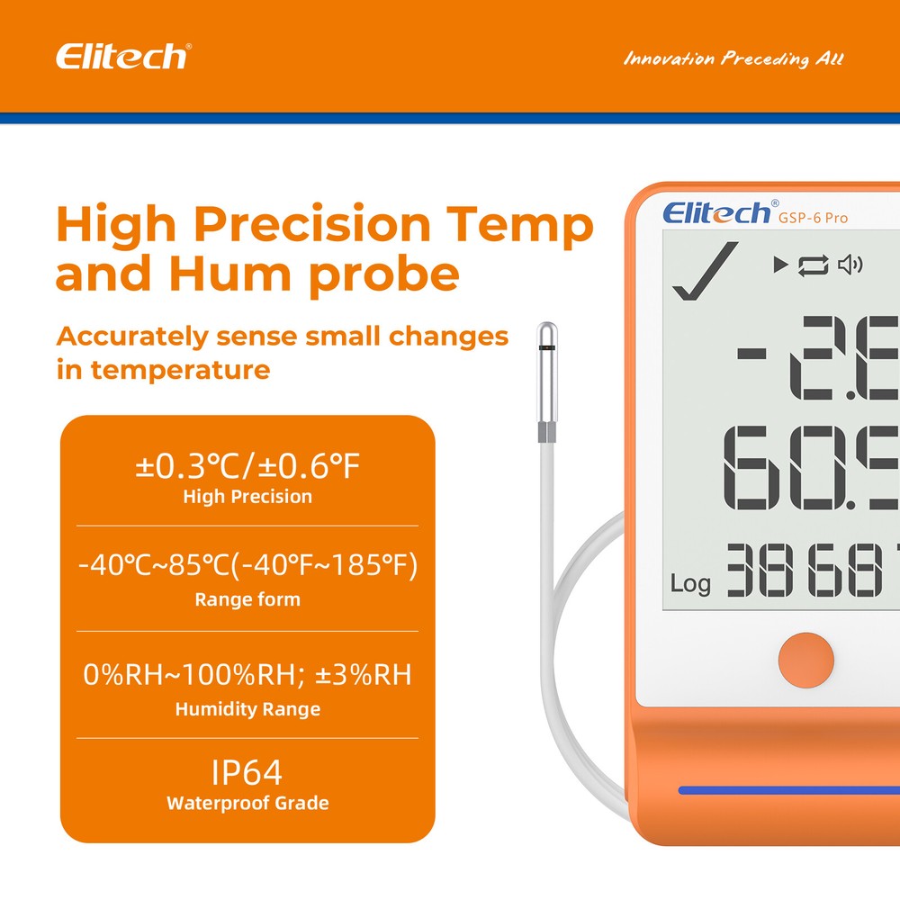 Elitech Bluetooth Temperature Humidity Data Logger Vaccine Recorder GSP-6Pro