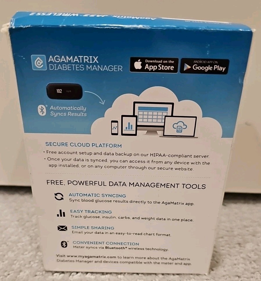 NEW Sealed! AgaMatrix Bluetooth Glucometer Wavesense Jazz Wireless 2 Syncs Power