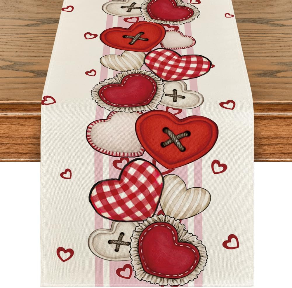 Valentine'S Day Decorations Red Pink Heart-Shaped Buttons Table Runner 13"X72"