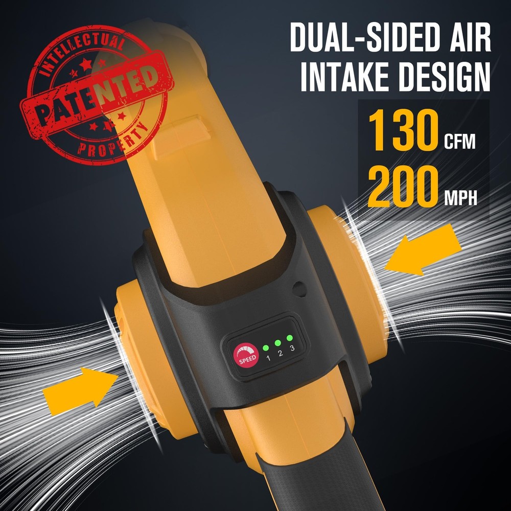 EWORK Small Leaf Blower Cordless 21V 130CFM/200MPH 2*2.0Ah Battery, Yellow
