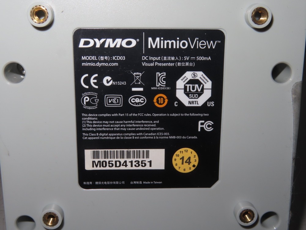 Dymo MimioView ICD03 Document Camera USB Visual Presenter
