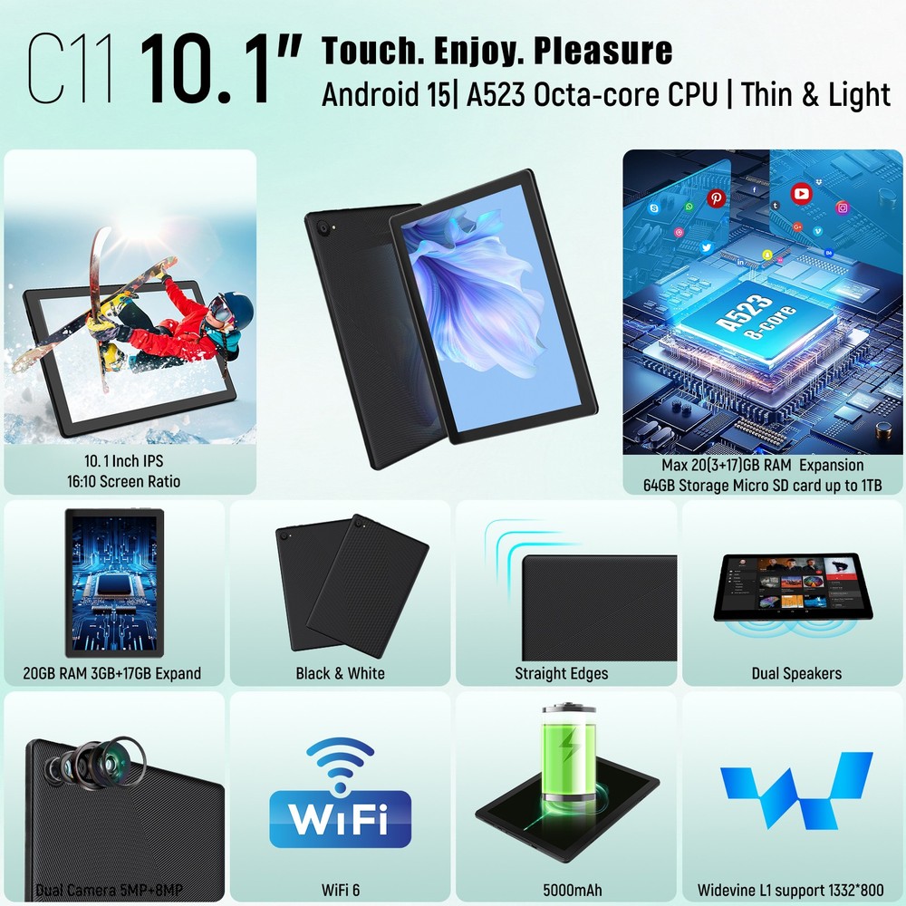 Android 15 Tablet 20GB RAM 64GB ROM IPS LCD Touchscreen Octa Core WIFI 6 BT