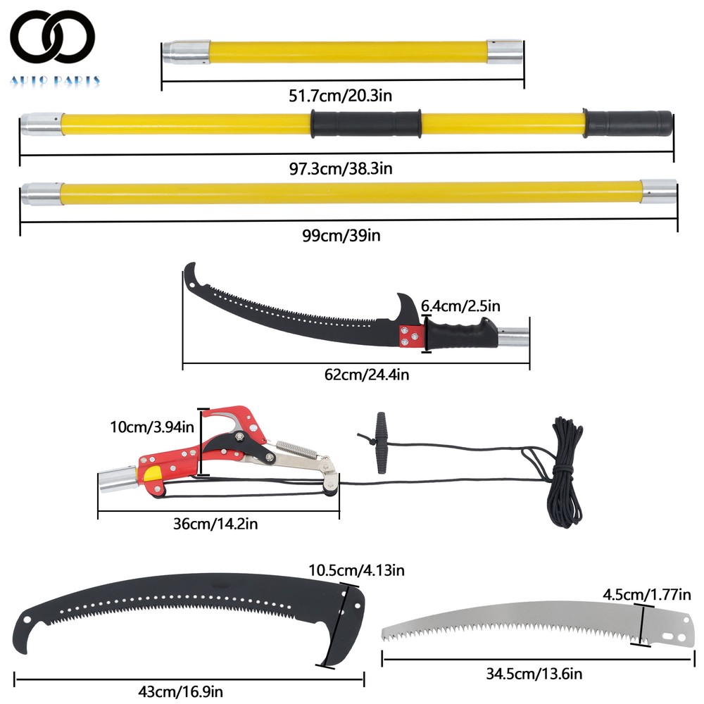 Manual Pole Saw 30 ft Extendable Tree Pruner, Sharp Steel Blade and Scissors