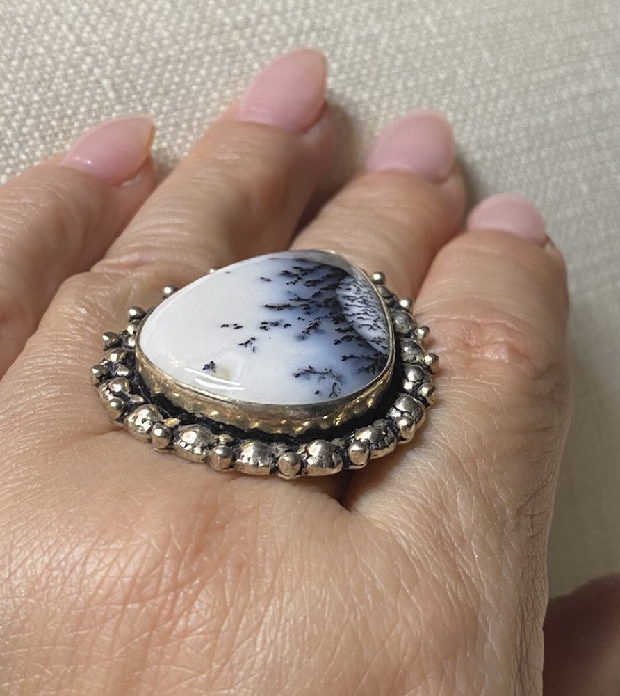 Dendritic Opal Power Ring In Handmade Sterling Silver Band