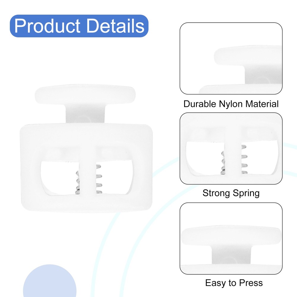 25Pcs Plastic Spring Cord Lock Double Hole Toggle Round Stopper White
