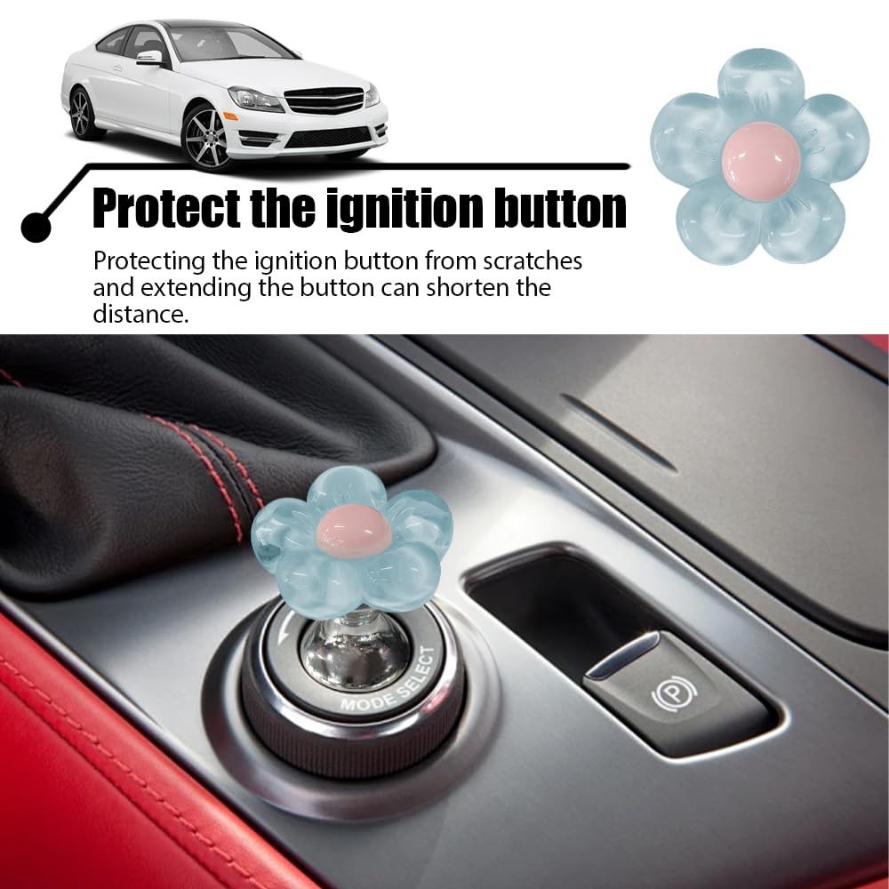 Car One-Touch Start Button, Push Start Button Cover, Flower Shaped Car Blue