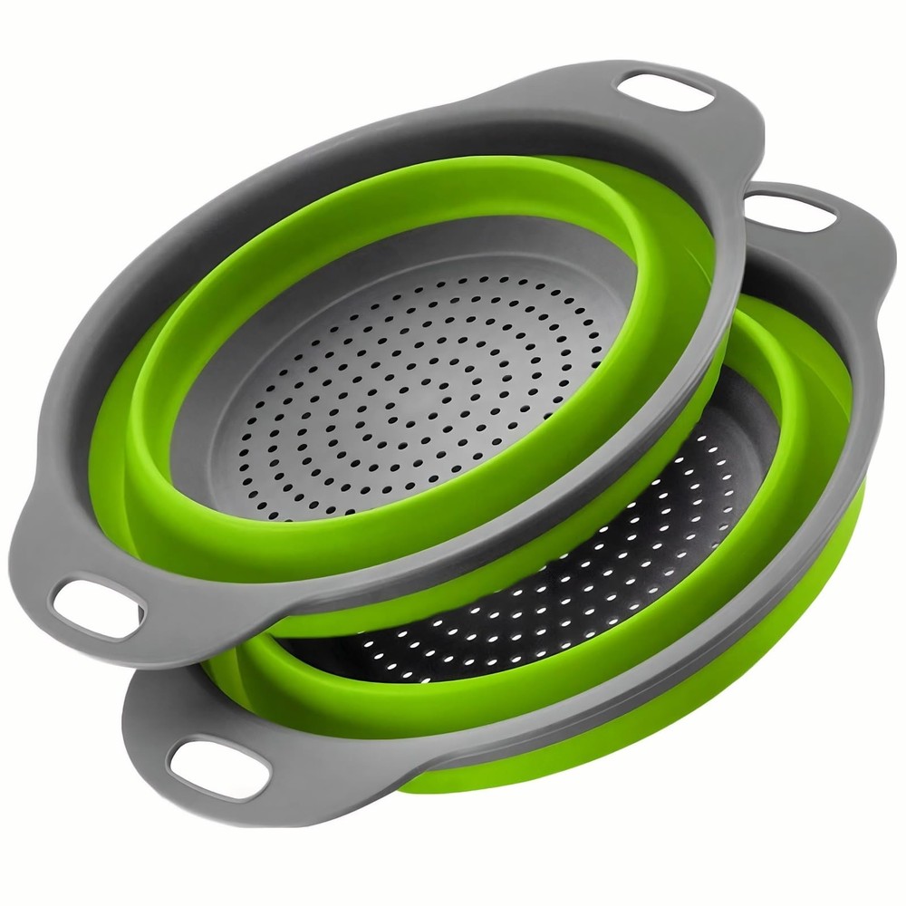 Silicone Colander Collapsible Strainers Set for Kitchen- 2 Pack (5Qt) -Over Home