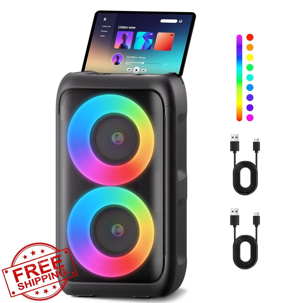Bluetooth Speaker Karaoke 2 Mics Lights Portable Rechargeable