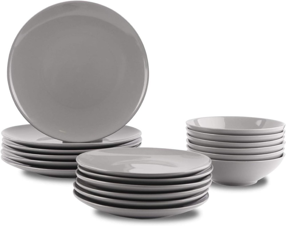 18-Piece Stoneware Dinnerware Set Smokey Grey Service 6