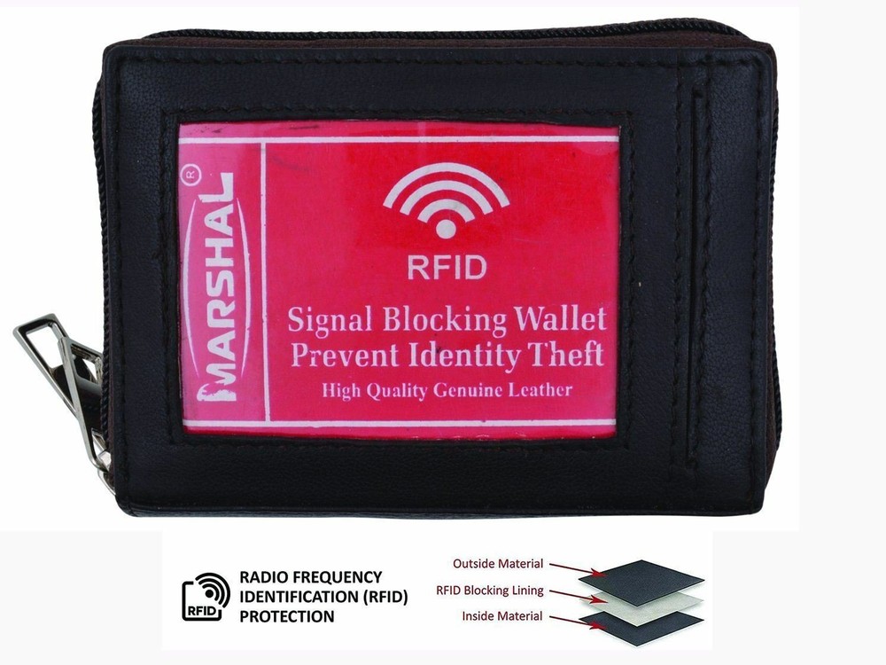 Marshal Leather RFID Identity Safe Double Zippered Accordion Wallet