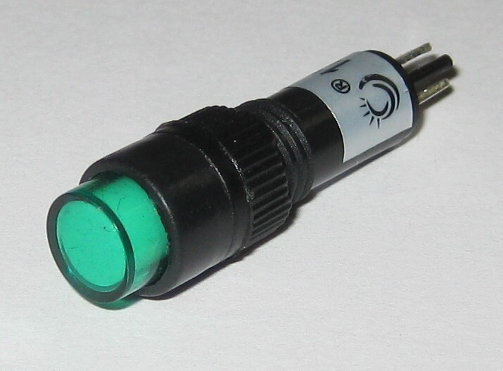 Panel Mount Round Mini LED 8 mm 12 V AC / DC Indicator - Green - Plastic Case