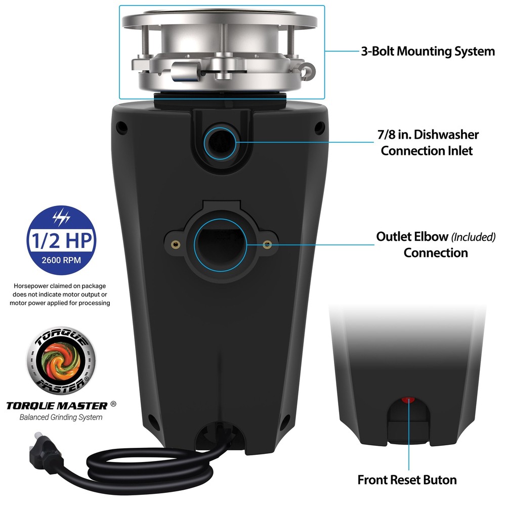 10ustn5603b Torque Garbage Disposal System With Stainless Steel Impellers & Grid