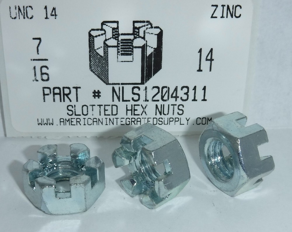 7/16-14 HEX SLOTTED NUTS STEEL ZINC PLATED (50)