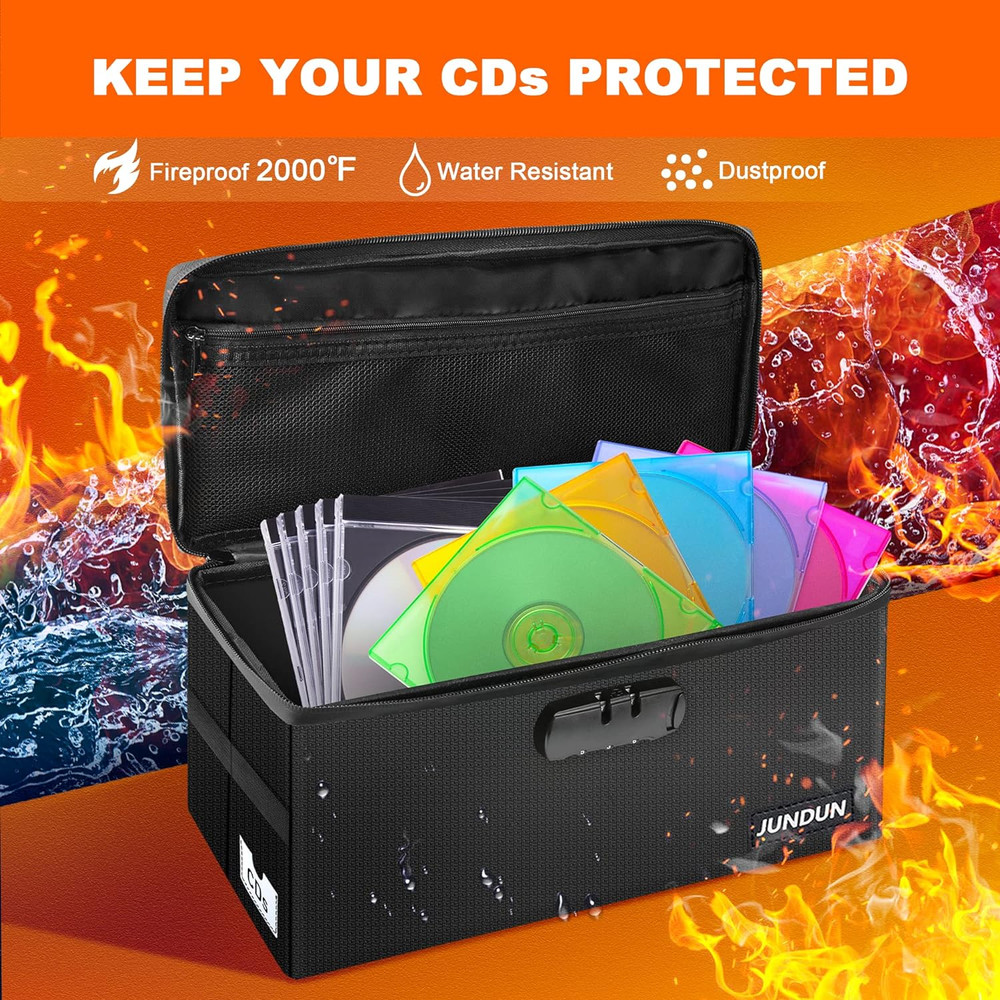 CD Storage Box with Lock,Water-Resistant and Fireproof CD Storage Holds up to 16