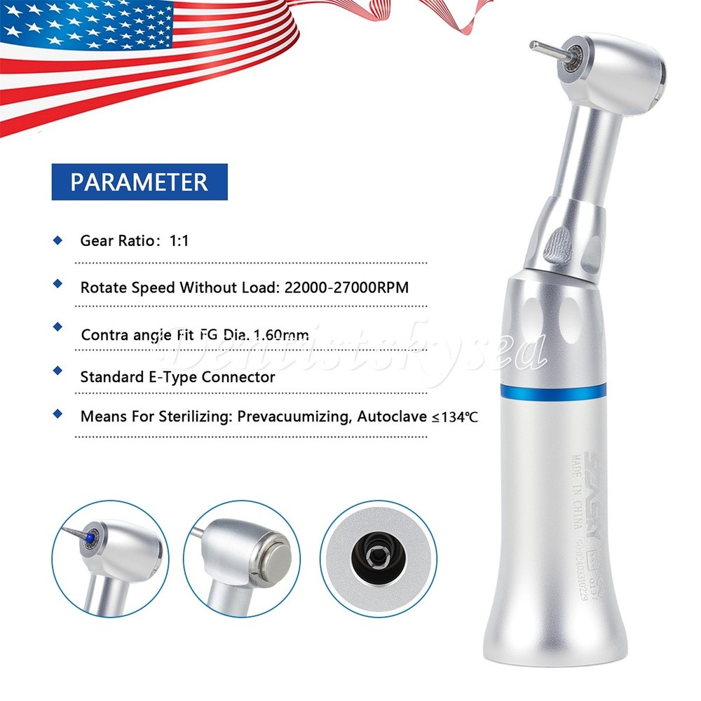 Dental Handpiece Low Slow Speed Contra Angle Push Button E-Type FG Burs 1.6mm