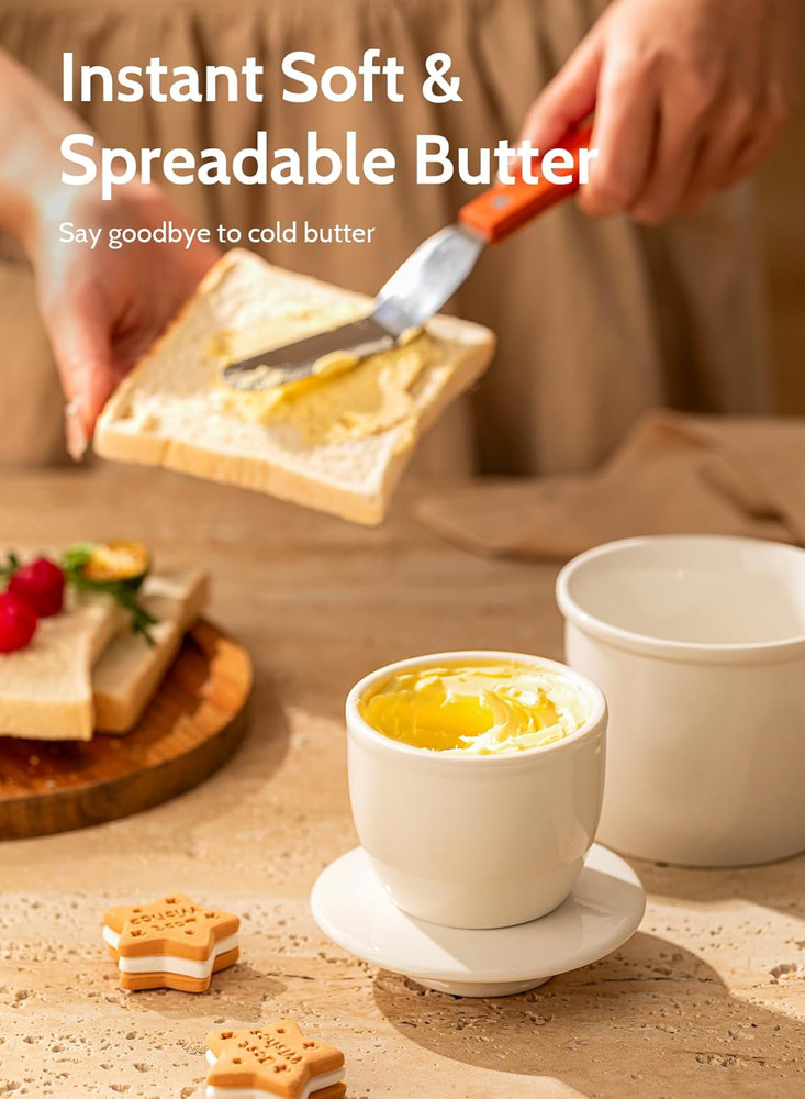 French Butter Crock Keeper with Lid White