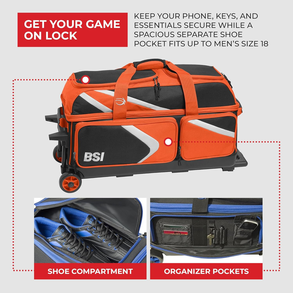 BSI Dash Roller Bowling Bag with Smooth Rolling Wheels, Padded Ball Compartment,