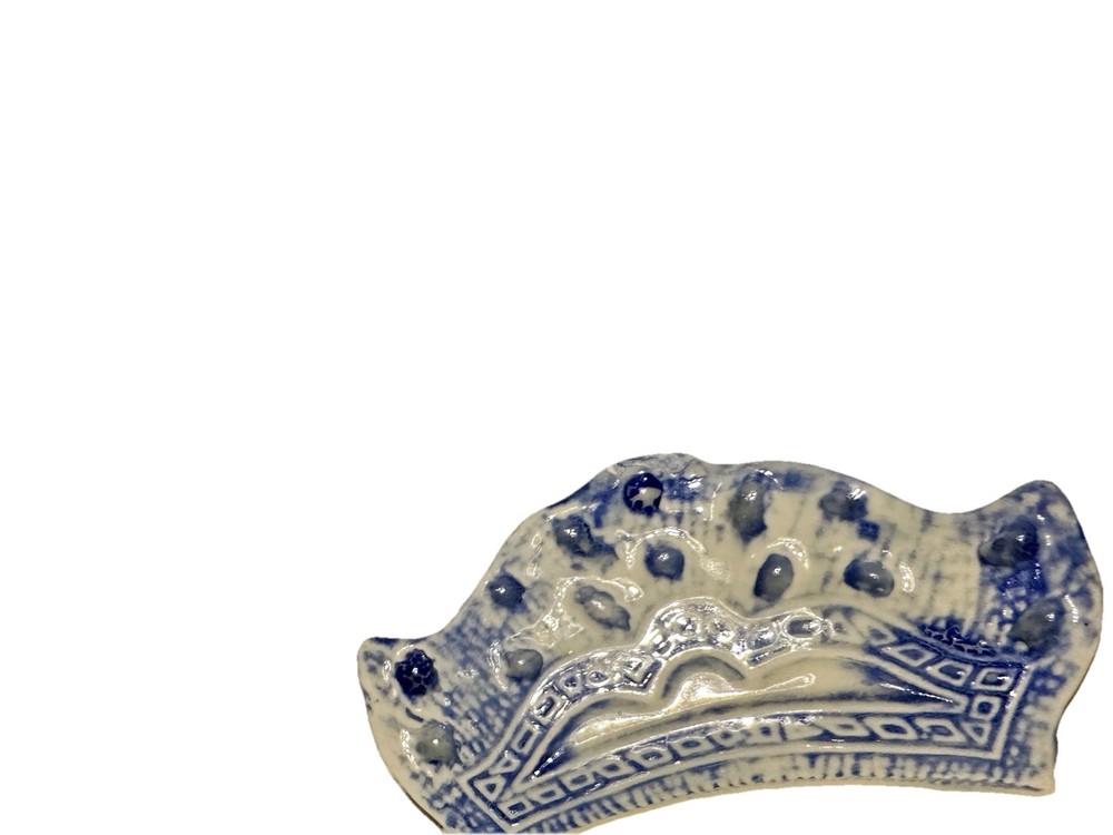 Passover Seder Plate. Blue & Cream. Handles. 6 Sections