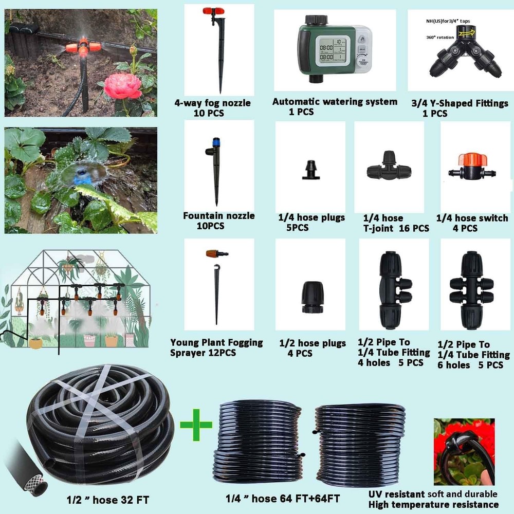 Complete Drip Irrigation System - 160Ft Hose with Automatic Water Timer Included