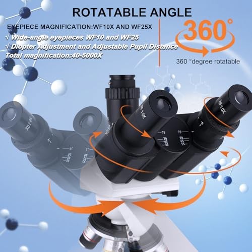 Compound Trinocular Microscope 40X-5000X Magnification, Research Grade