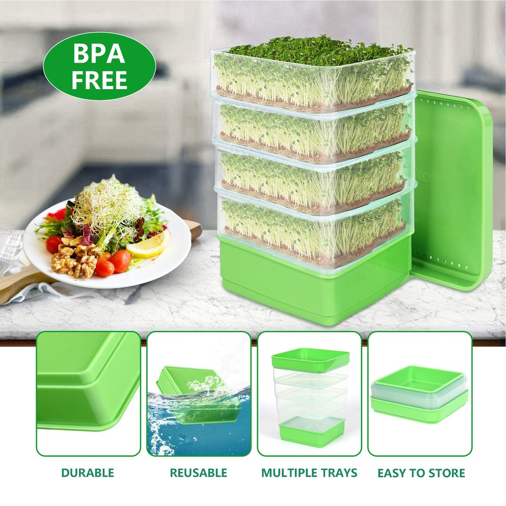 Seed Sprouter Dish Kit Stackable Seedling Starter Tray with Lid Microgreens