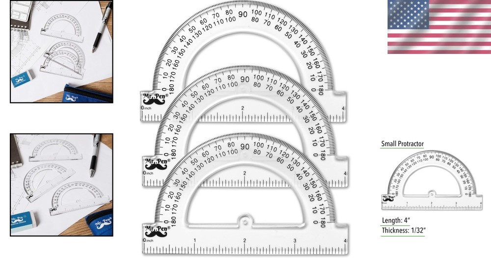 - Plastic Protractor, 3 Pack, 4 Inch, Small Protractors for Geometry Classroom S