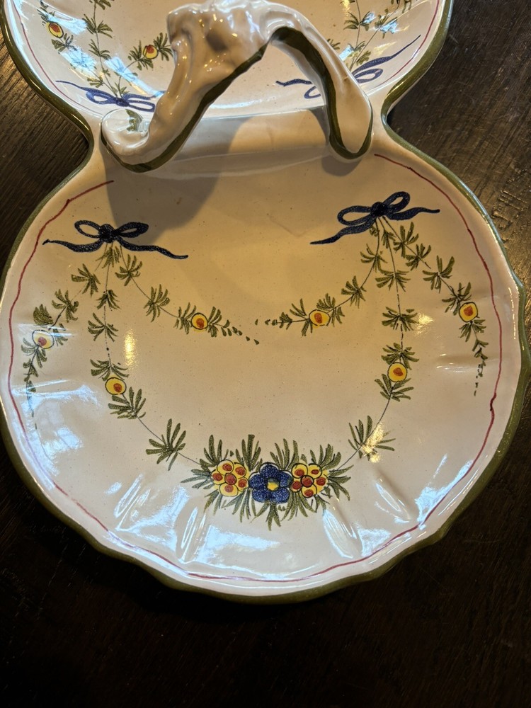 Handpainted Italian 2 Sided Dish With Handle