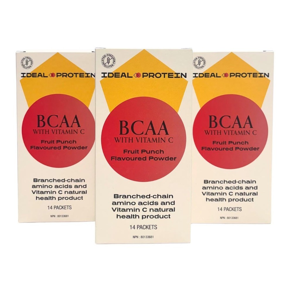 3 X Ideal Protein BCAA  Fruit Punch Flavoured  14 packets per box