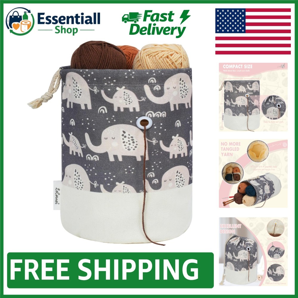 Portable Small Crochet Bag Organizer with Drawstring - Adorable Elephant Design