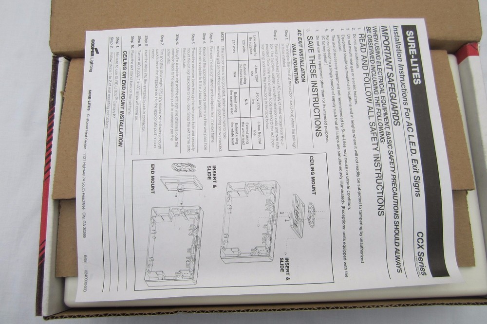 COOPER LIGHTING EXIT LIGHT SIGN CCX61RWH7 EX1 Sure-Lites