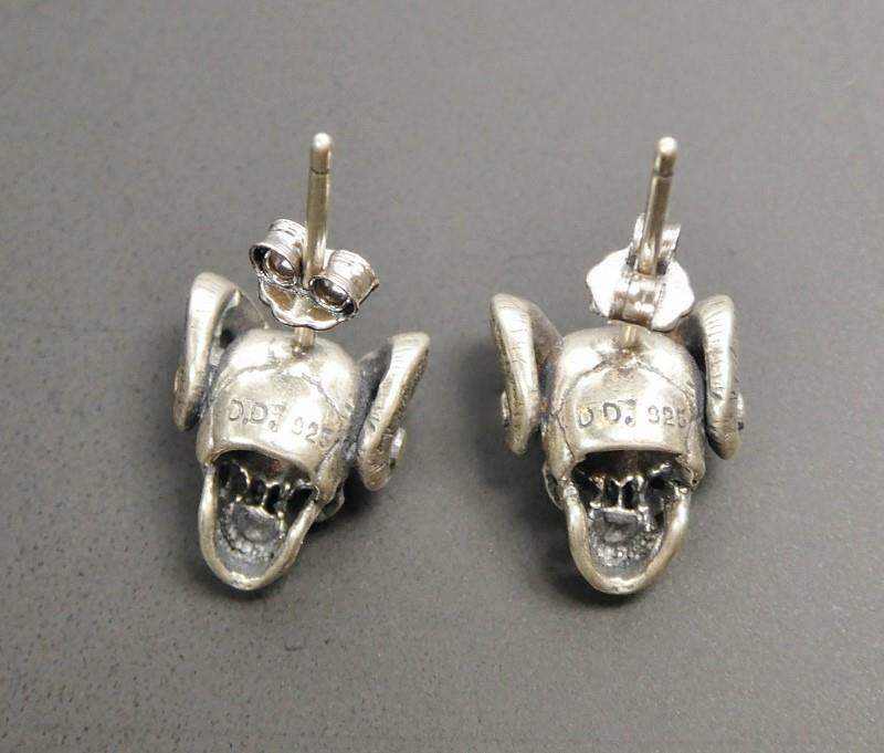 Handmade Sterling Silver Devil Demon Skull Horn Stud Post Earrings Gothic Punk