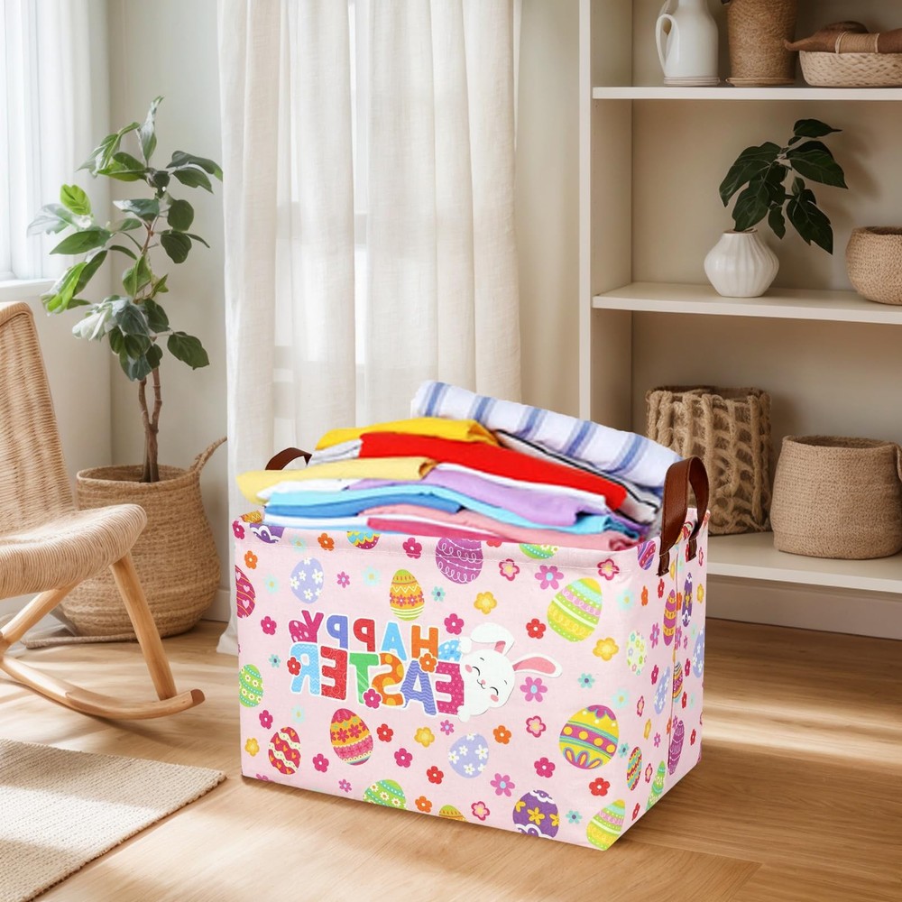 ASKETAM Pink Easter Basket for Kid Large Empty Baby Rectangular Cute Easter G...