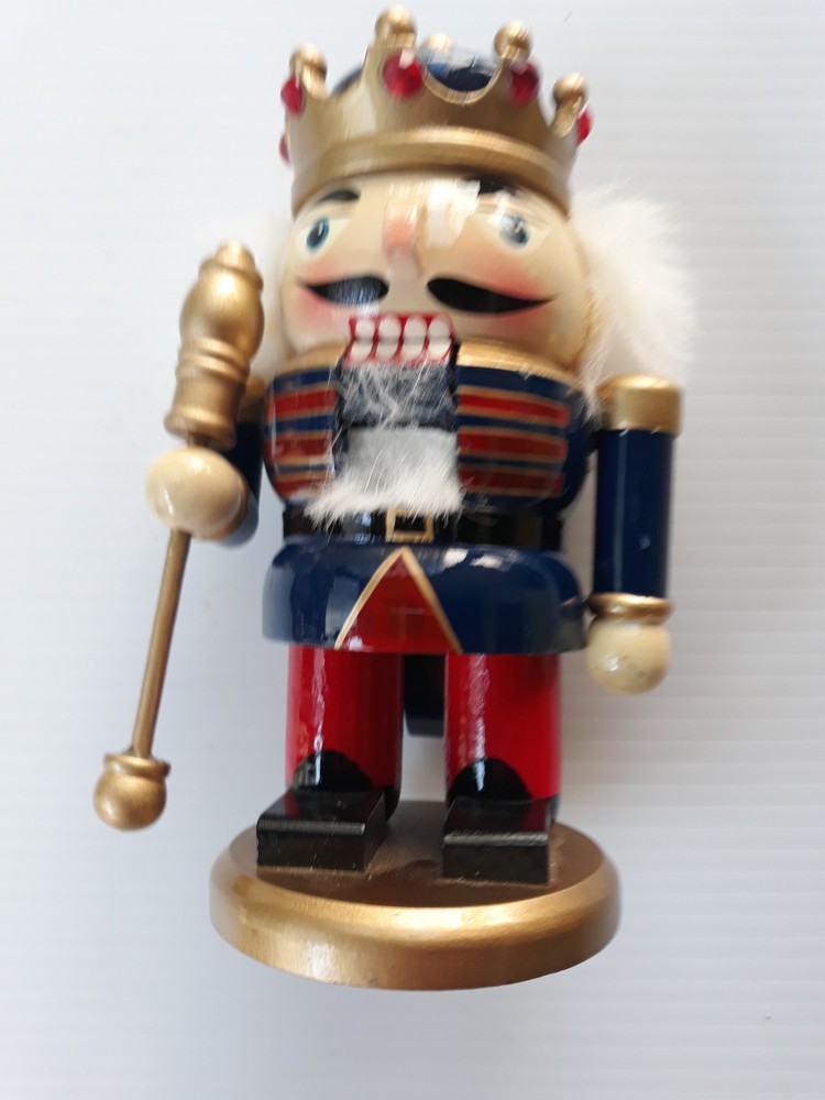 Nutcracker Figurine, 7" Tall, Wooden King With Crown