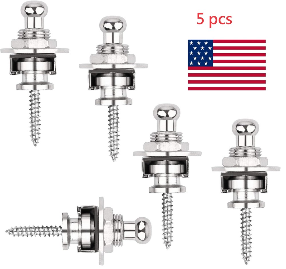 5 PCS Silver Guitar Strap Lock Buttons Guitar Strap Locks Set Security Quick HO