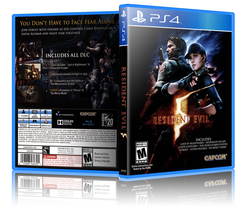 Resident Evil 5 - Replacement PS4 Cover and Case. NO GAME!!