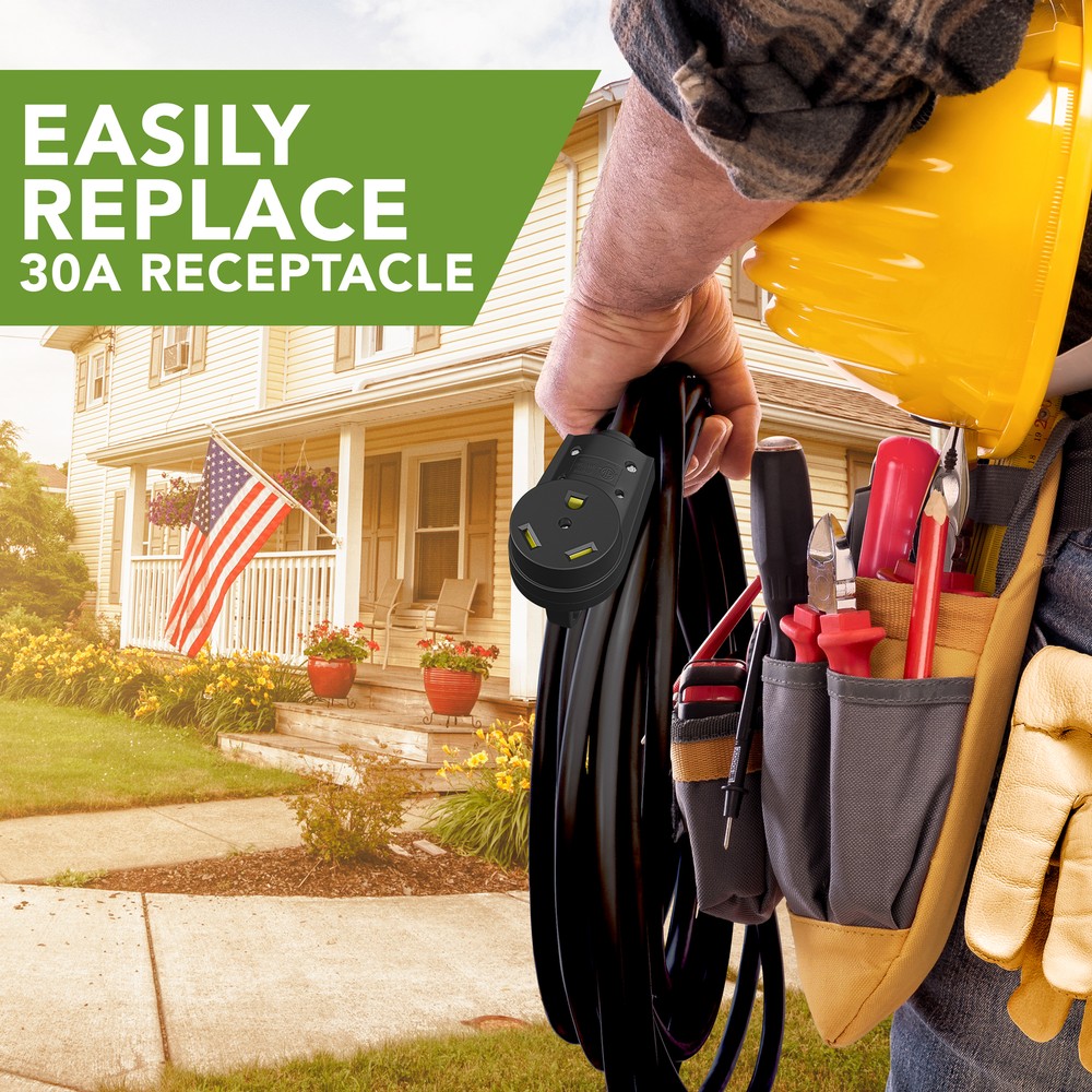 30 Amp RV Female Plug Replacement Receptacle Plug Ergonomic Grip Handle New