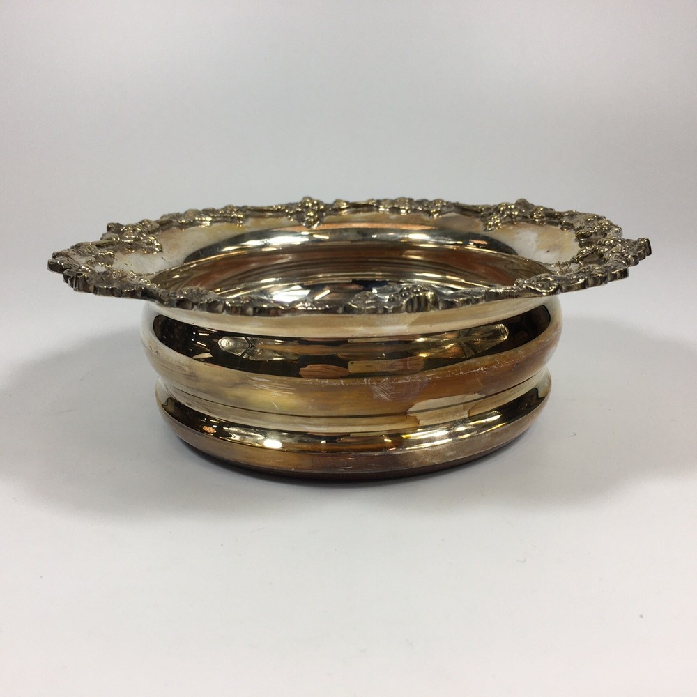 Antique Silver Plated Bottle Coaster Grape & Vine Edge Decoration