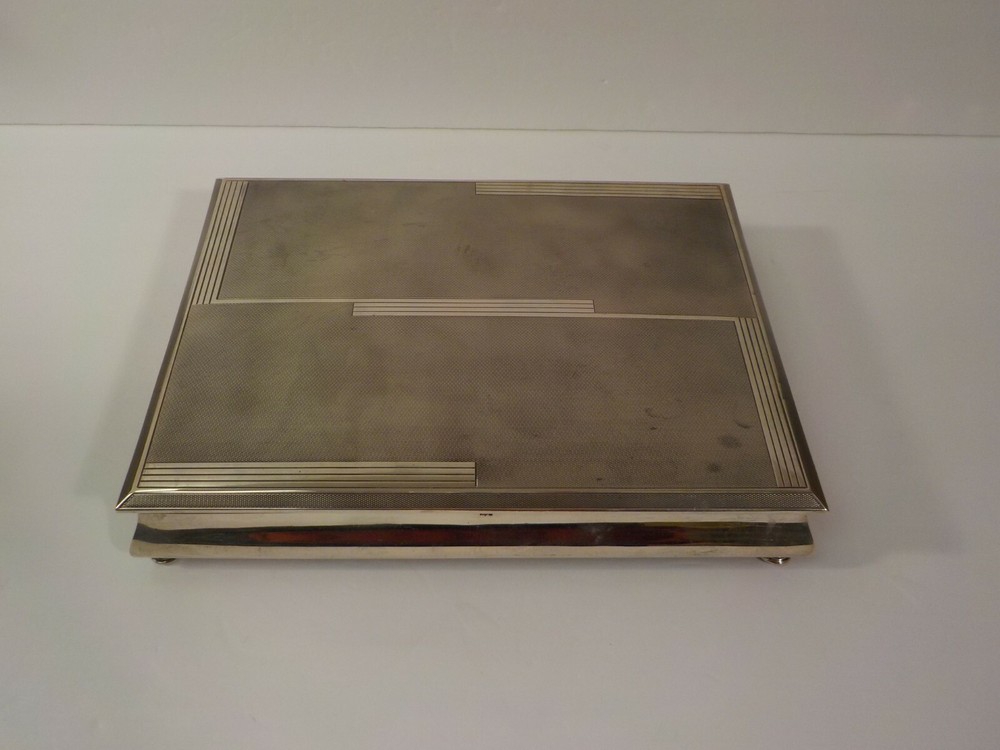 Continental 800 Silver Art Deco Table Box, Divided Wood Lined Interior