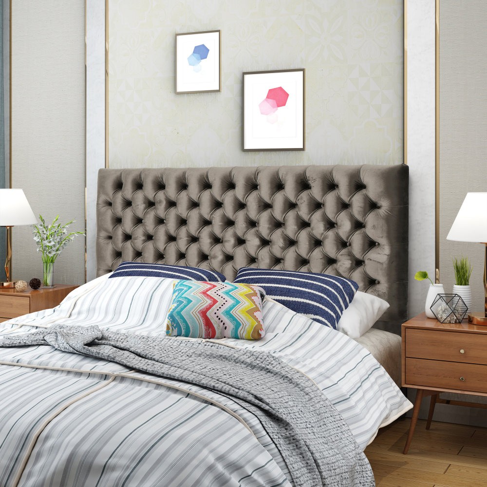 Tufted Upholstered Bed Headboard in Adjustable Solid Wood Head Board