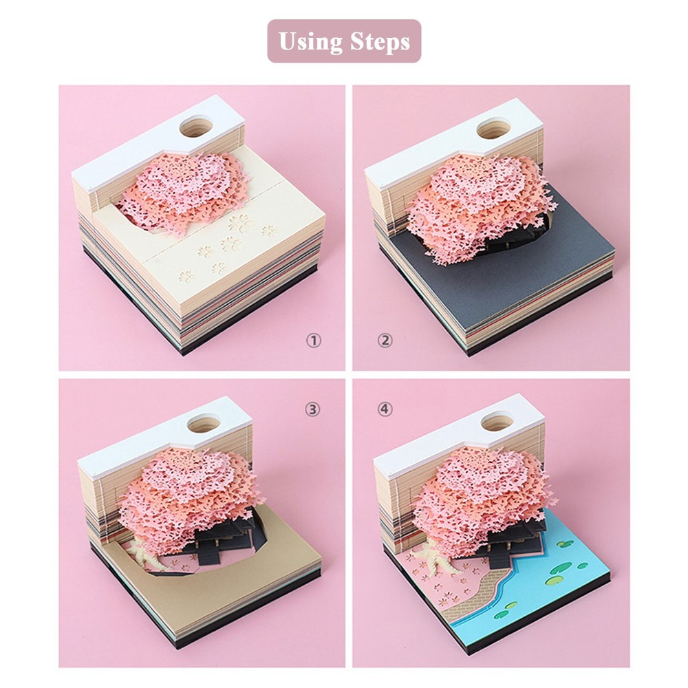 3D Memo Pad 260 Sheets Paper Carving Sticky Notes Convenience Post Notes Blue