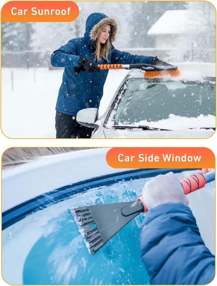 27'' Ergonomic Snow Brush & Ice Scraper Set - Durable, Compact & Lightweight
