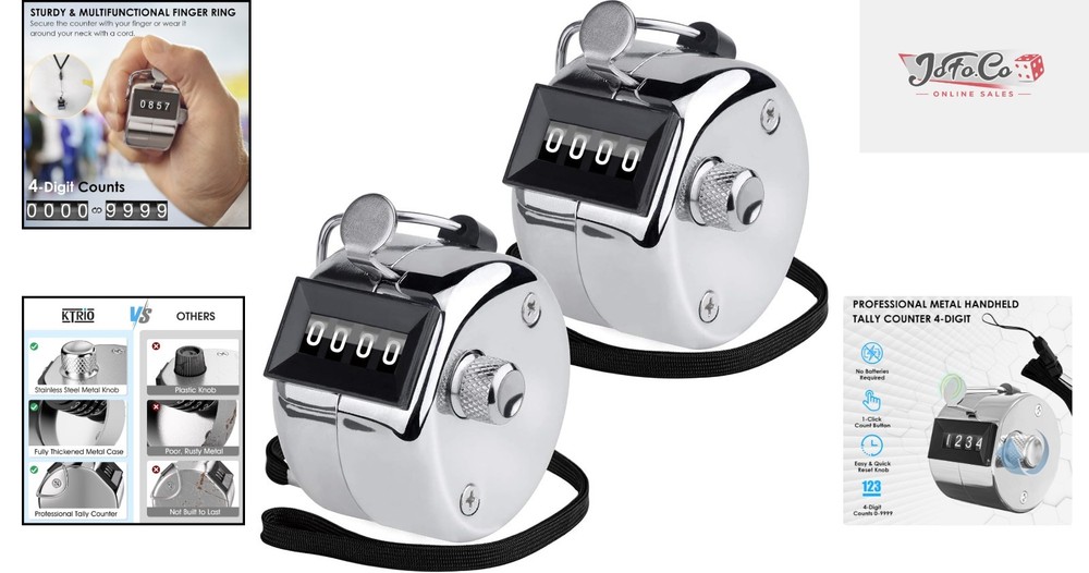 Professional Mechanical 4-Digit Clicker Counter Set - 2 Pack for Versatile Use