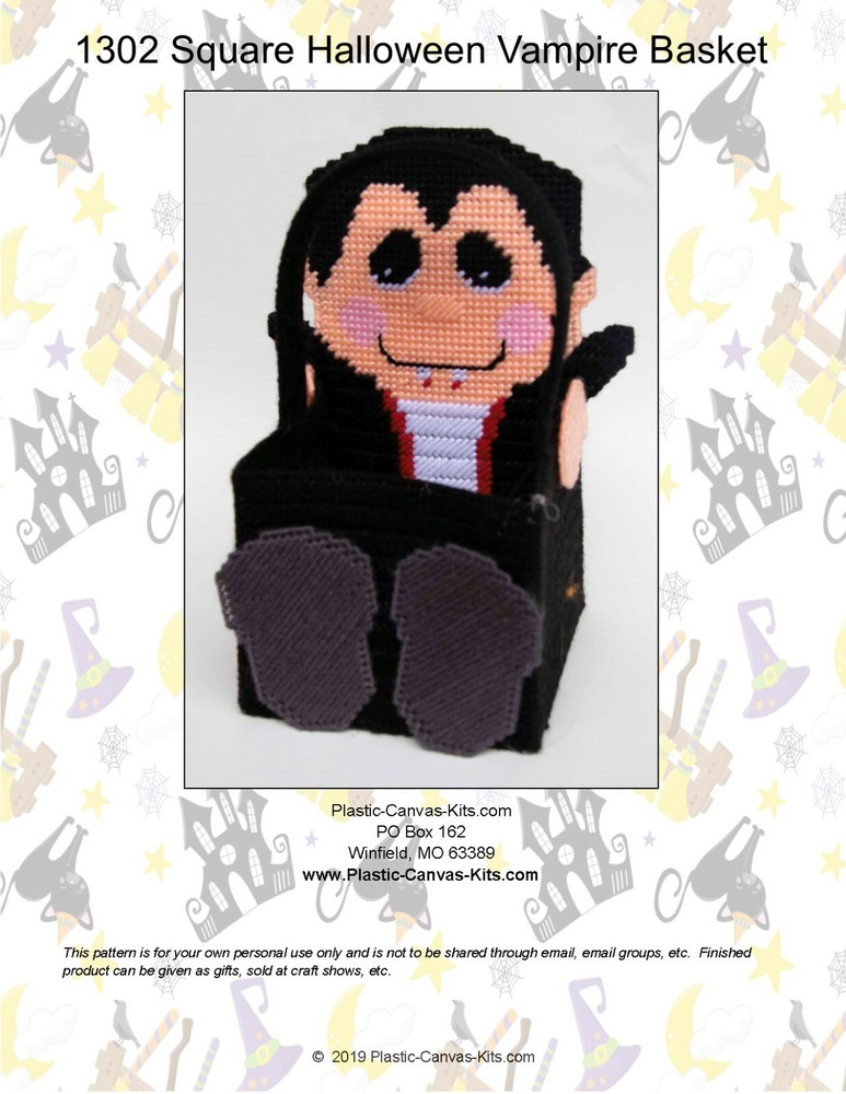 Halloween Vampire Basket-Plastic Canvas Pattern or Kit