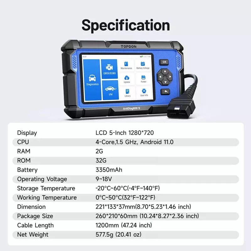 Free Updates! TOPDON AD600S Diagnostic Scanner Engine ABS SRS TPMS Code Reader