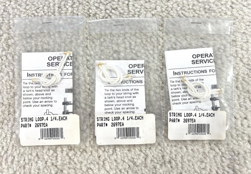 Lot of 3 PSE Archery Precision Shooting Bow String Loop 4-1/4" White 2697PSE New