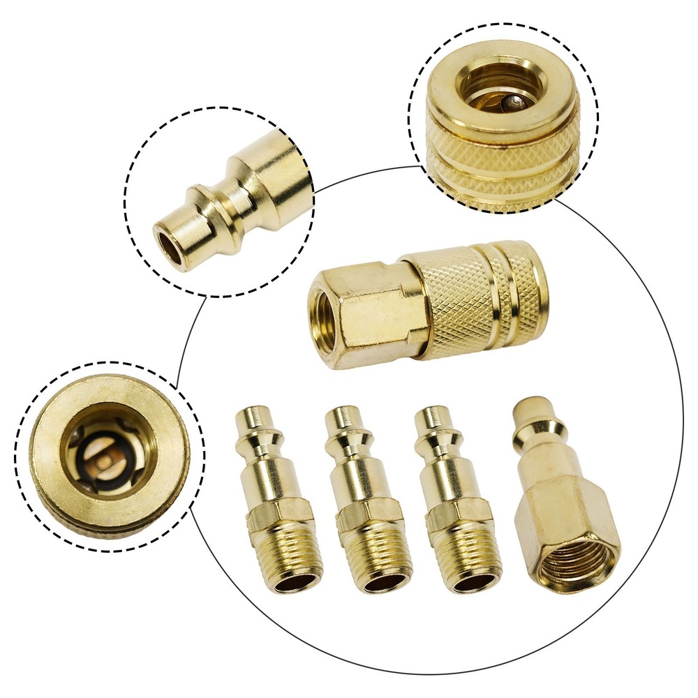 Sturdy Brass Quick Coupler Air Hose Connector Set for Compressor 5 Pcs Pack