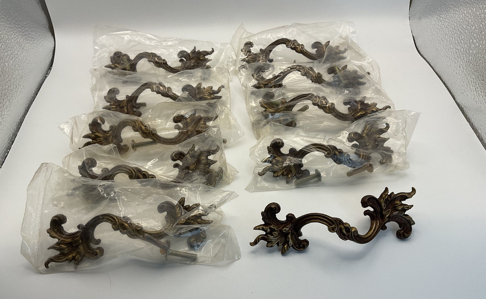 10 VTG look Brass Hardware Handle Pulls , New in package with screws