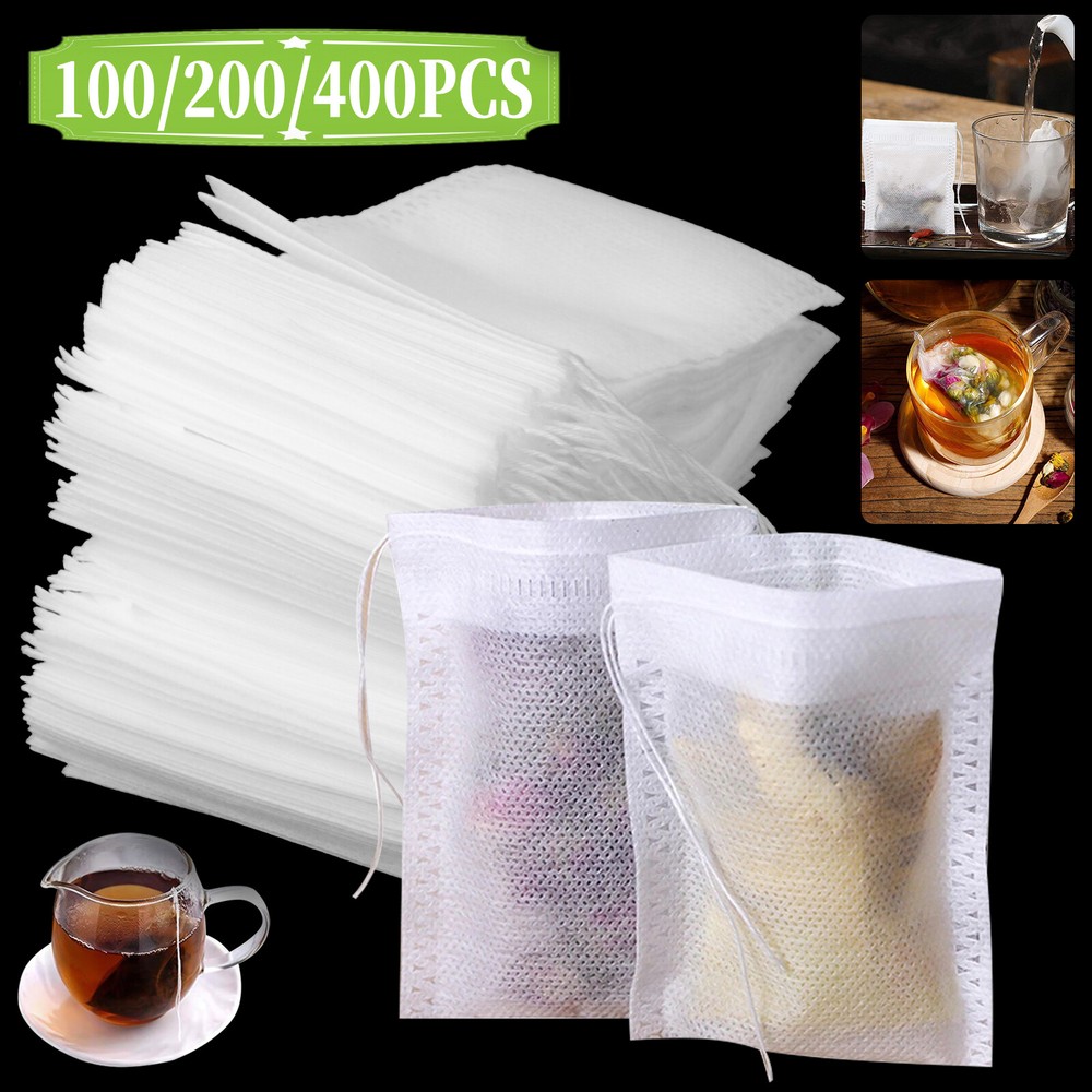 100-400pcs Disposable Filter Drawstring Flip Empty Heat Teabag Herb Loose Spice