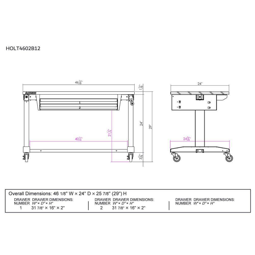 Worktable Tool Storage 46 in. W Black Adjustable Height 2-Drawers Home Desk